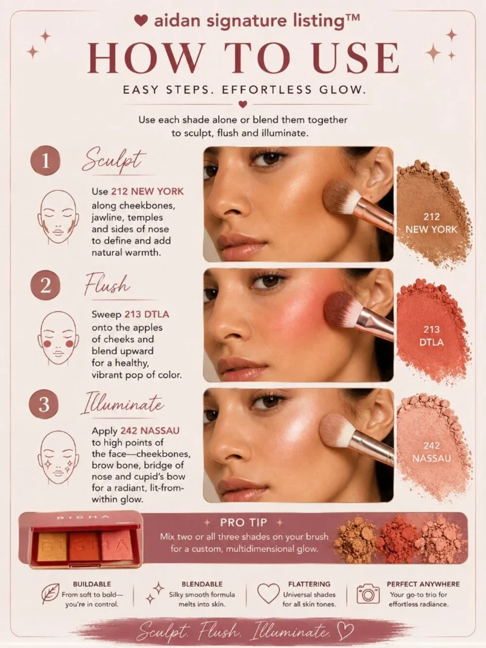 BISHA The Essential City Palette Edit 2 : 3 Face Shades Blush Highlighter NEW
